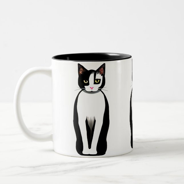 Mid Century Modern Black and White Cat Two-Tone Coffee Mug (Left)