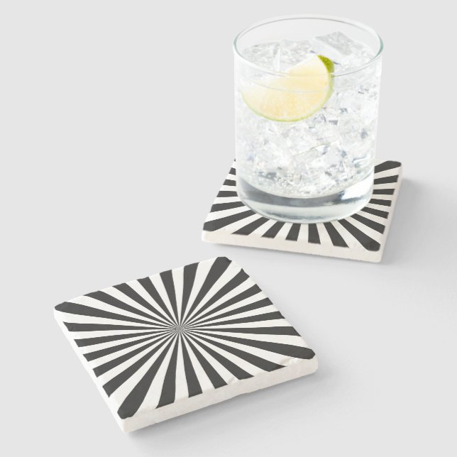 Mid century modern Black and white geometric sun Stone Coaster (Side)