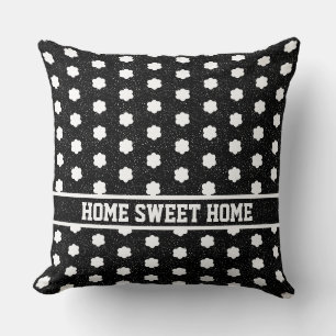 mid century modern black and white retro floral  throw pillow