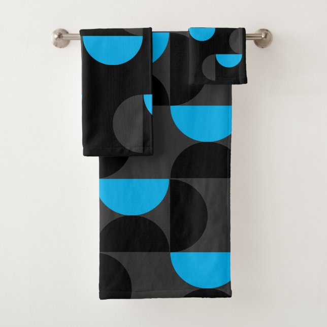 Mid-Century Modern Black blue and Gray     Bath Towel Set (Insitu)