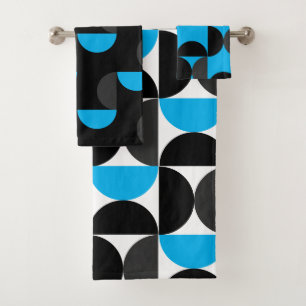 Mid-Century Modern Black blue and Gray   Bath Towel Set