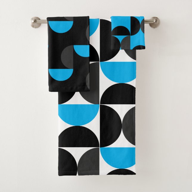 Mid-Century Modern Black blue and Gray   Bath Towel Set (Insitu)