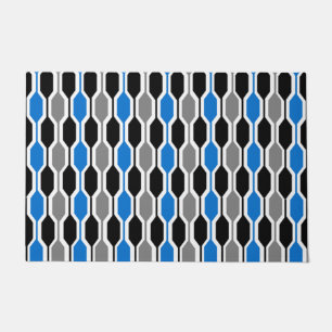 Mid-Century Modern Black, Blue, and Gray Hexagons  Doormat