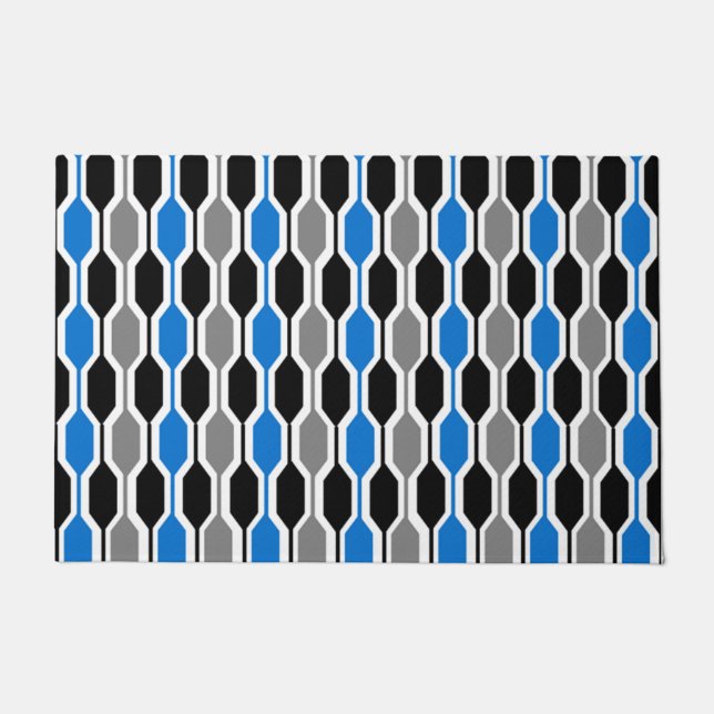 Mid-Century Modern Black, Blue, and Gray Hexagons  Doormat (Front)