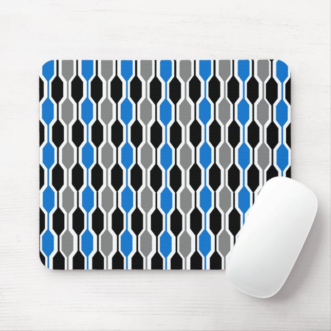 Mid-Century Modern Black, Blue, and Gray Hexagons  Mouse Pad (With Mouse)