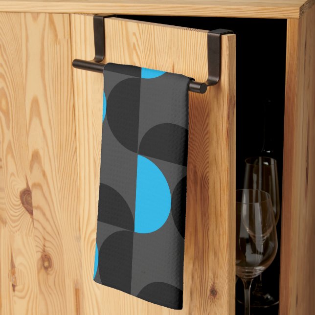 Mid-Century Modern Black blue and Gray    Kitchen Towel (Thirds Fold)