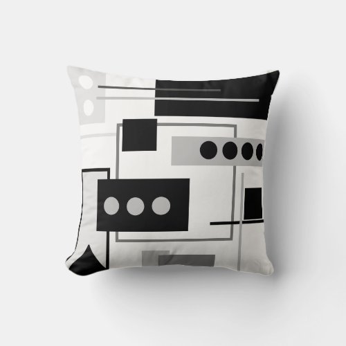 Mid Century Modern Black Grey White Abstract  Throw Pillow