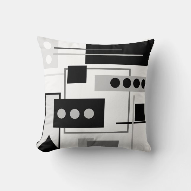 Mid Century Modern Black, Grey White Abstract  Throw Pillow (Front)