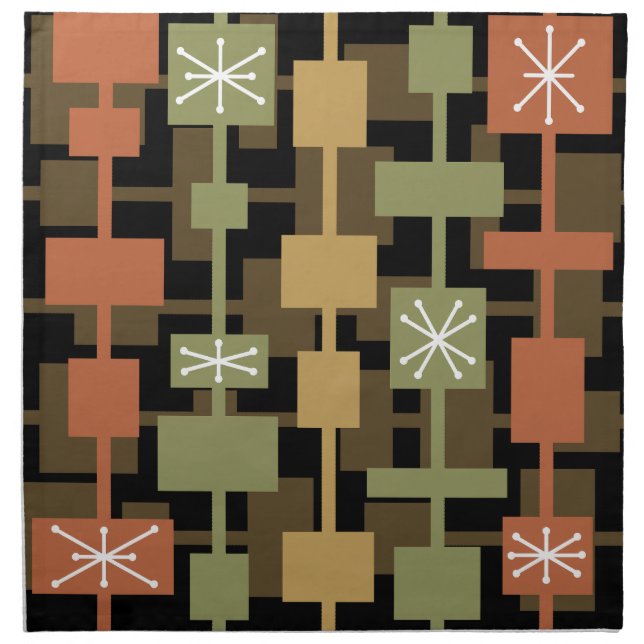 Mid Century Modern Black Multicolored Cloth Napkin (Front)