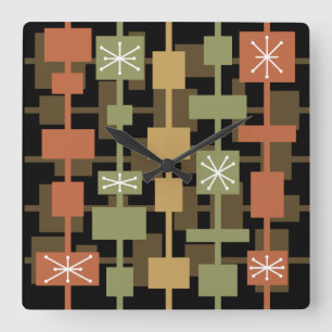 Mid Century Modern Black Multicolored Square Wall Clock