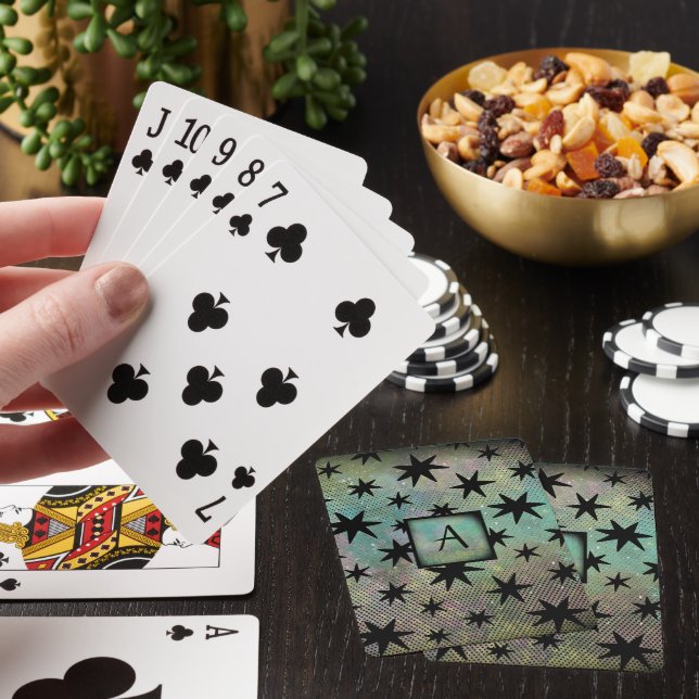 Mid Century Modern Black Stars Monogram Poker Cards (In Situ)