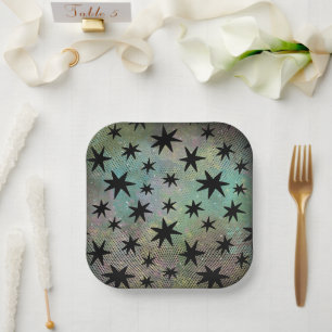 Mid Century Modern Black Stars Paper Plates