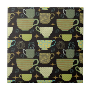 Mid Century Modern Black Teacup Ceramic Tile