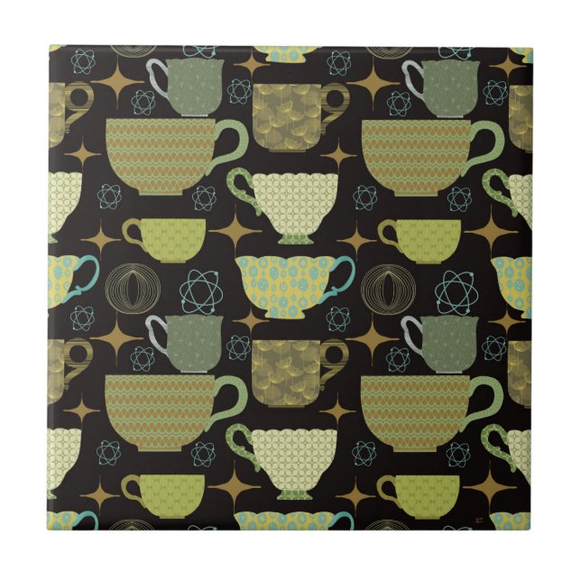 Mid Century Modern Black Teacup Ceramic Tile (Front)