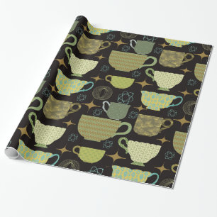 Mid Century Modern Black Teacup Wrapping Paper