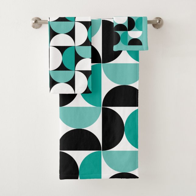 Mid-Century Modern Black white and mint     Bath Towel Set (Insitu)