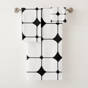 Mid Century Modern Geometric Pattern 637 Black and Linen White Hand & Bath  Towel