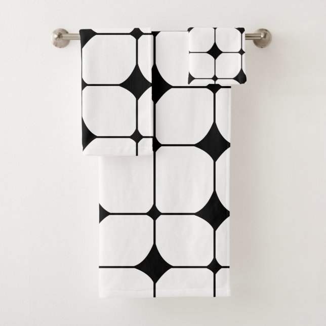 Mid Century Modern Black White Geometric Pattern   Bath Towel Set (Insitu)