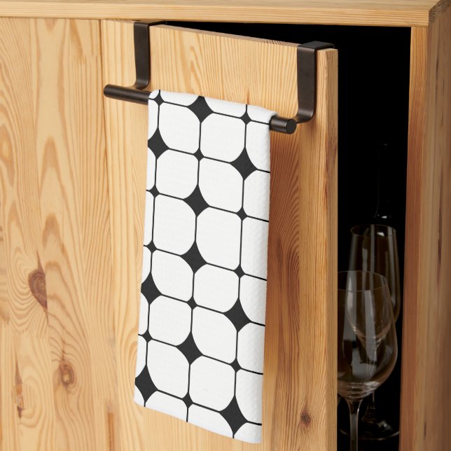 Mid Century Modern Black White Geometric Pattern   Kitchen Towel (Thirds Fold)