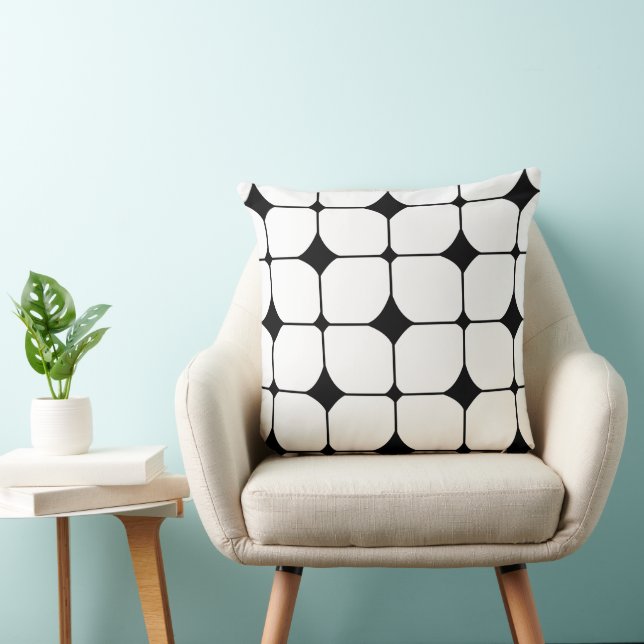 Mid Century Modern Black White Geometric  Throw Pillow (Chair)