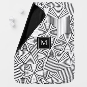 Mid Century Modern Black White Monogrammed Initial Baby Blanket