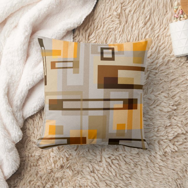 Mid Century Modern Blocks, Tan, Brown, Apricot  Throw Pillow (Blanket)