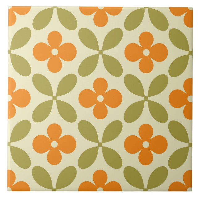 Mid‑Century Modern Blossoms Ceramic Tile (Front)