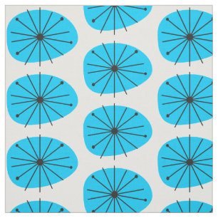 Mid Century Modern Blue Blast Starburst Print Fabric