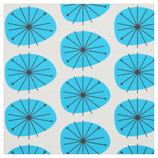Mid Century Modern Blue Blast Starburst Print Fabric