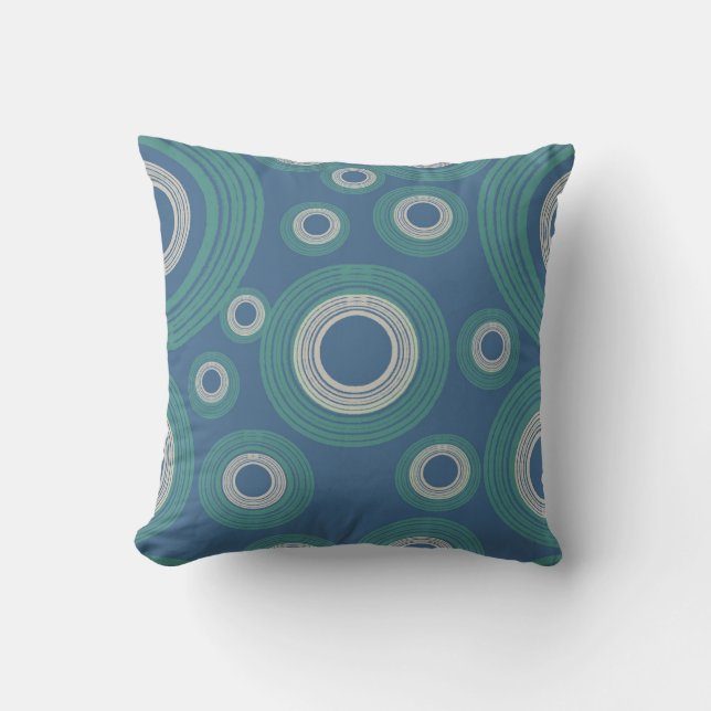 Mid Century Modern Blue Circle   Throw Pillow (Front)