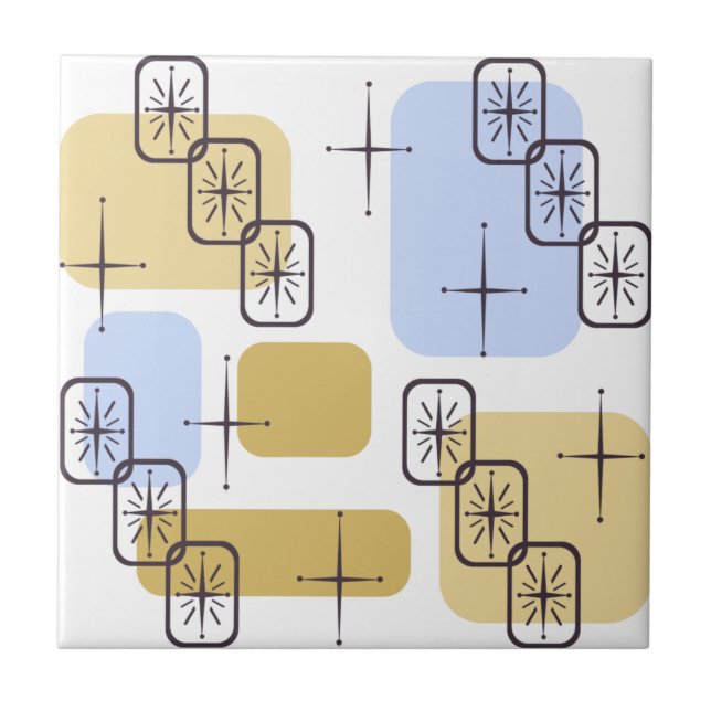 Mid Century Modern Blue Gold Ceramic Tile (Front)