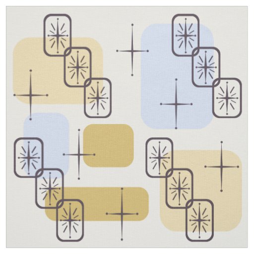 Mid Century Modern Blue Gold Fabric