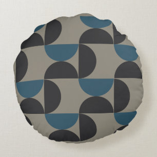 Mid-Century Modern Blue Gray Gunmetal Round Pillow