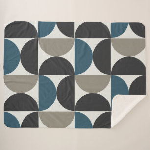 Mid-Century Modern Blue Gray Gunmetal    Sherpa Blanket
