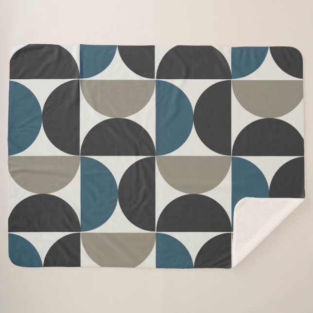 Mid-Century Modern Blue Gray Gunmetal    Sherpa Blanket (Front (Horizontal))
