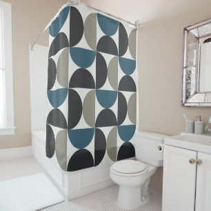 Mid-Century Modern Blue Gray Gunmetal Shower Curtain