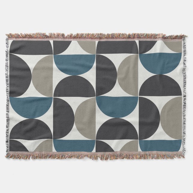 Mid-Century Modern Blue Gray Gunmetal   Throw Blanket (Front)