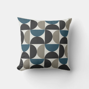 Mid-Century Modern Blue Gray Gunmetal Throw Pillow