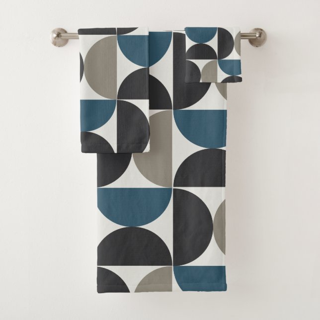 Mid-Century Modern Blue Gray Gunmetal  Towel (Insitu)