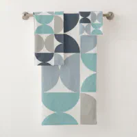 Mid Century Modern blue green and grey Bath Towel Set Zazzle