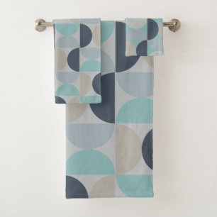 Mid-Century Modern blue green and grey  Bath Towel Set