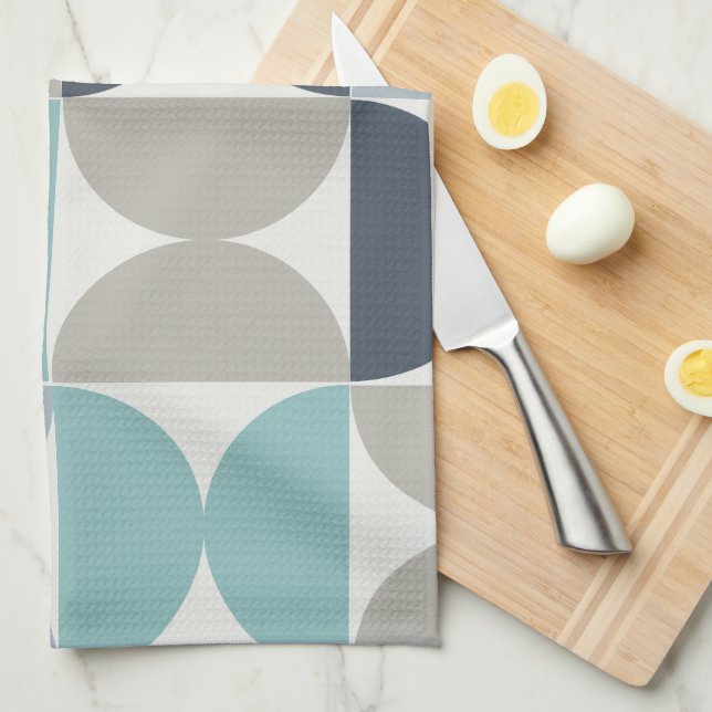 Mid-Century Modern blue green and grey    Kitchen Towel (Quarter Fold)