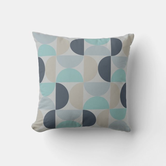 Mid-Century Modern blue green and grey Throw Pillow (Front)
