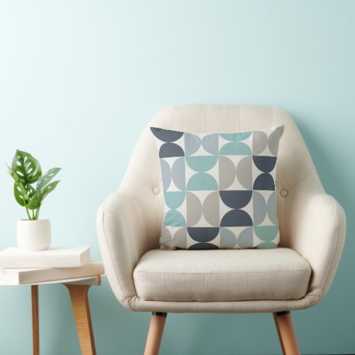 Mid_Century Modern blue green and grey  Throw Pillow