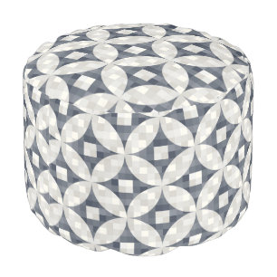 Mid-century modern blue grey & beige check pouf