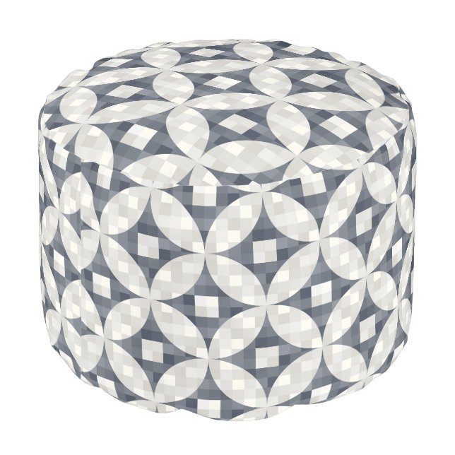 Mid-century modern blue grey & beige check pouf (Angled Back)