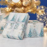 Mid Century Modern Blue Silver Christmas Trees Wrapping Paper<br><div class="desc">Beautiful retro wrapping paper with blue and silver Christmas trees. There is a gold star at the top and trees are lit with white lights and stars.</div>