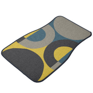 Mid-Century Modern Blue yellow Gunmetal     Car Floor Mat