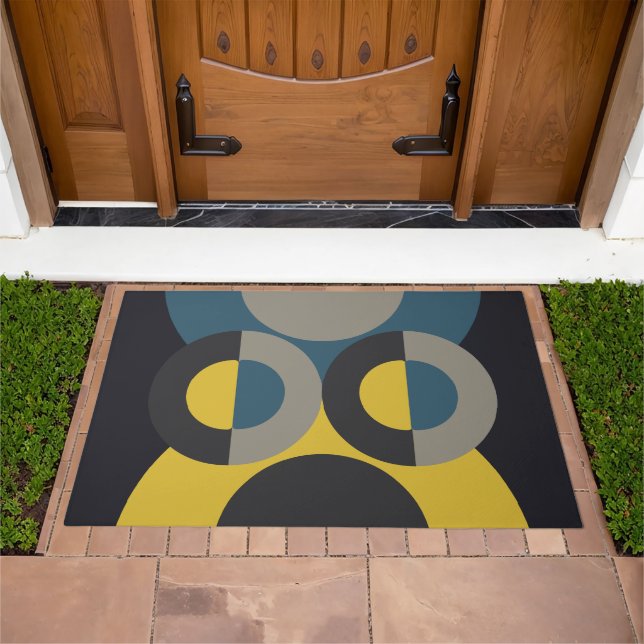 Mid-Century Modern Blue yellow Gunmetal     Doormat (Outdoor)