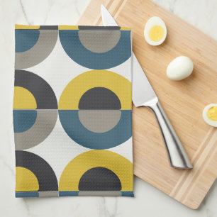 Mid-Century Modern Blue yellow Gunmetal Kitchen Towel